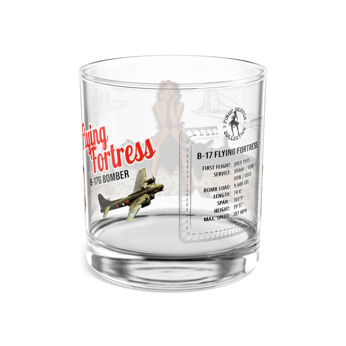Whiskey Glass, Vintage WWII B-17 Bomber Aviation Gift, Bourbon Old Fashion, Man Cave, Military Veteran Pilot Retirement Gift for Him 10oz