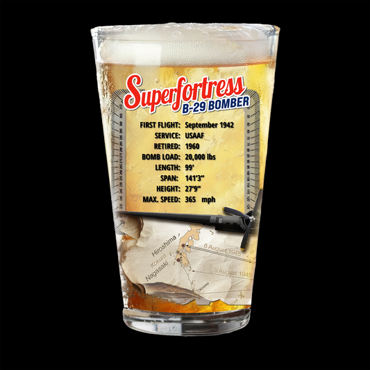 B29 Superfortress WWII Bomber Plane  - America 250th Anniversary Pint Glass, 16oz