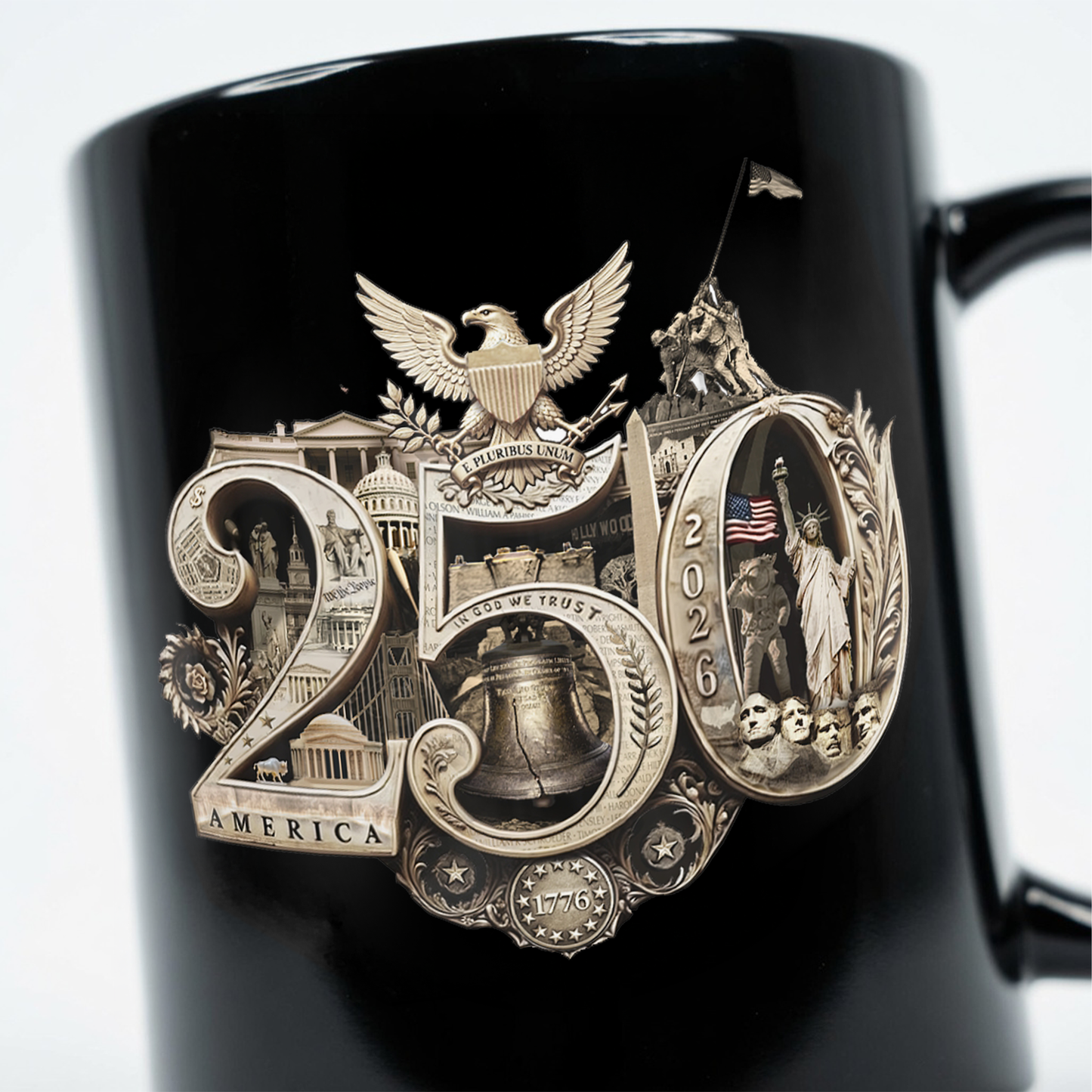 America 250th Anniversary Commemorative Mug, Black Ceramic, 15oz, 11oz