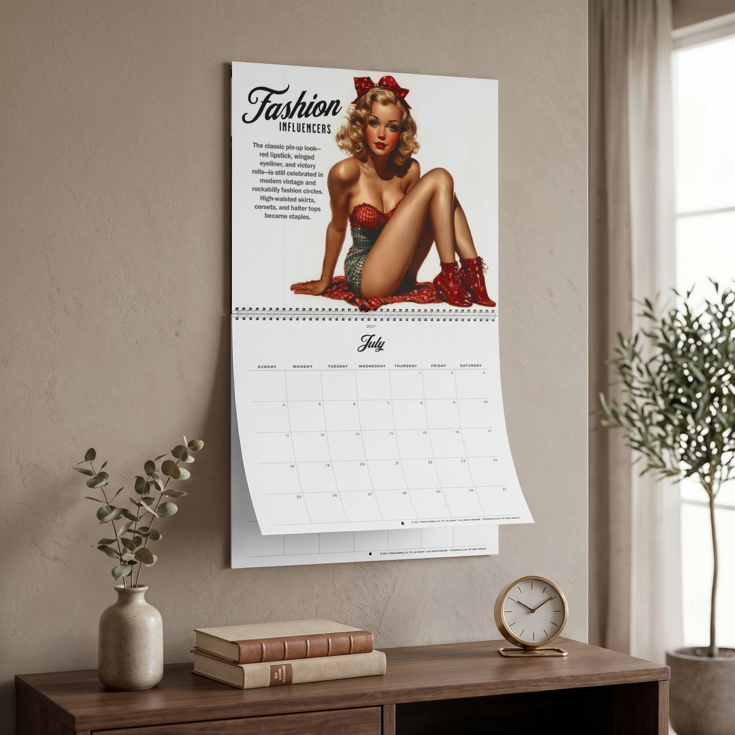 Salute USA 2027 Pin-Up Wall Calendar - Patriotic American Pinup History, Military Aviation Fashion Motorcycle - Image + Writeable Grid