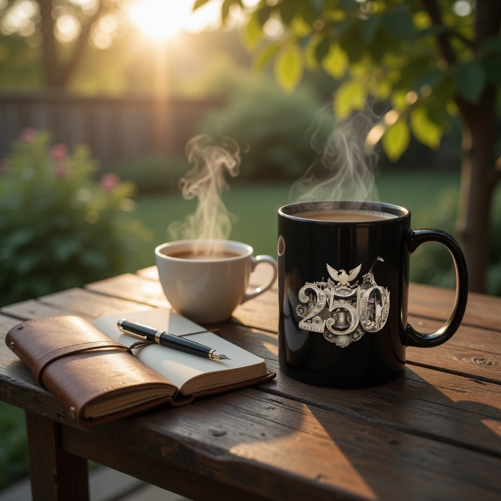 America 250th Anniversary Commemorative Mug, Black Ceramic, 15oz, 11oz