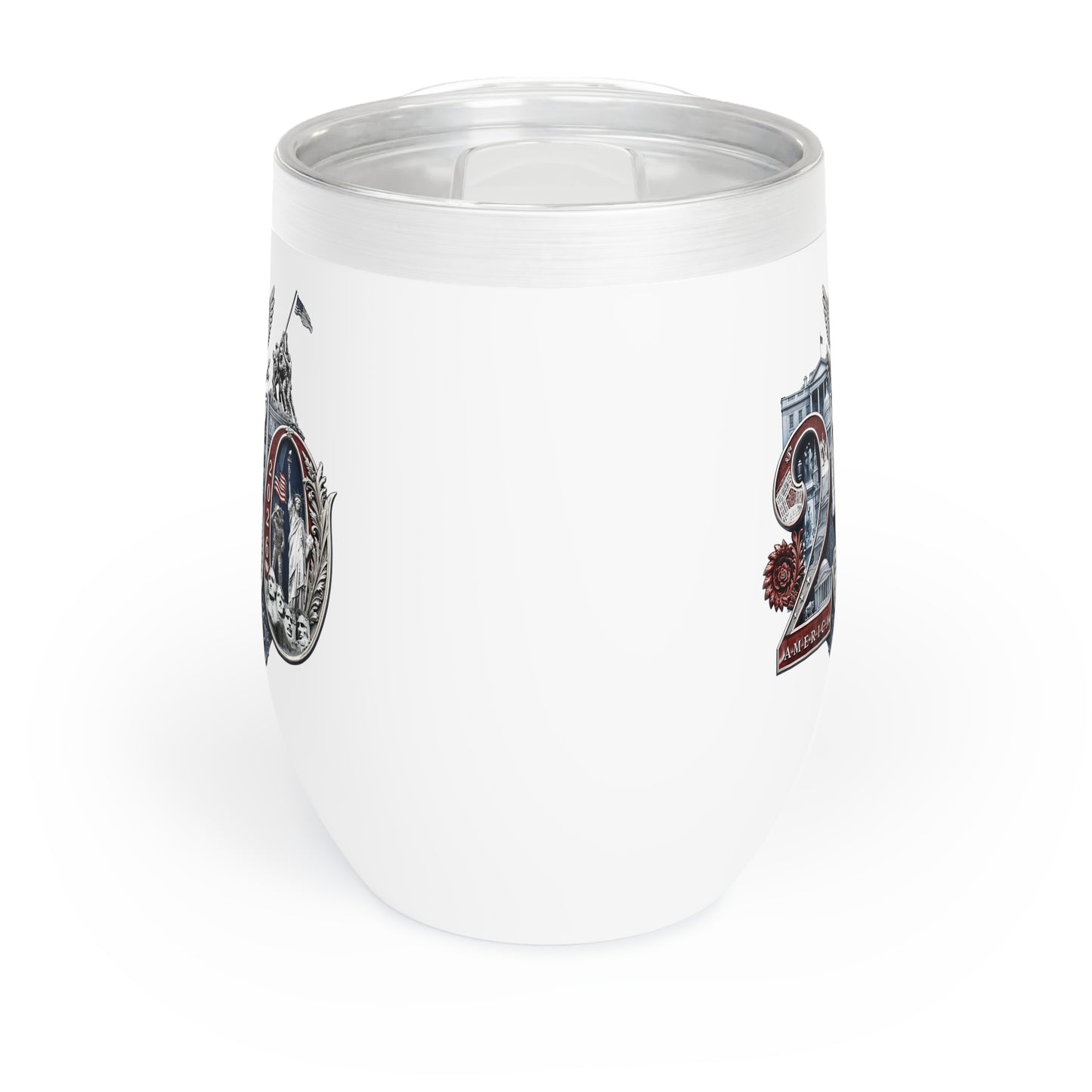 America 250th Anniversary Commemorative Wine Tumbler, 12oz - Insulated w Lid, Limited Edition Hand-Crafted Silver Seal Patriotic Design
