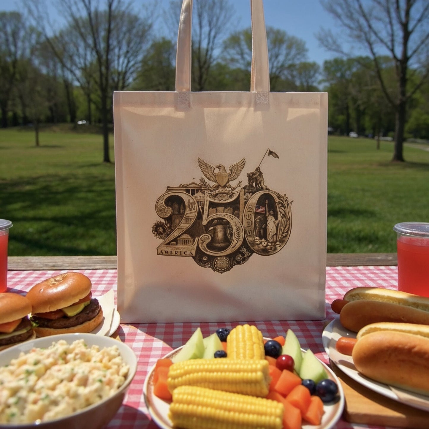 America 250th Anniversary Canvas Tote Bag - Commemorative Heritage Design