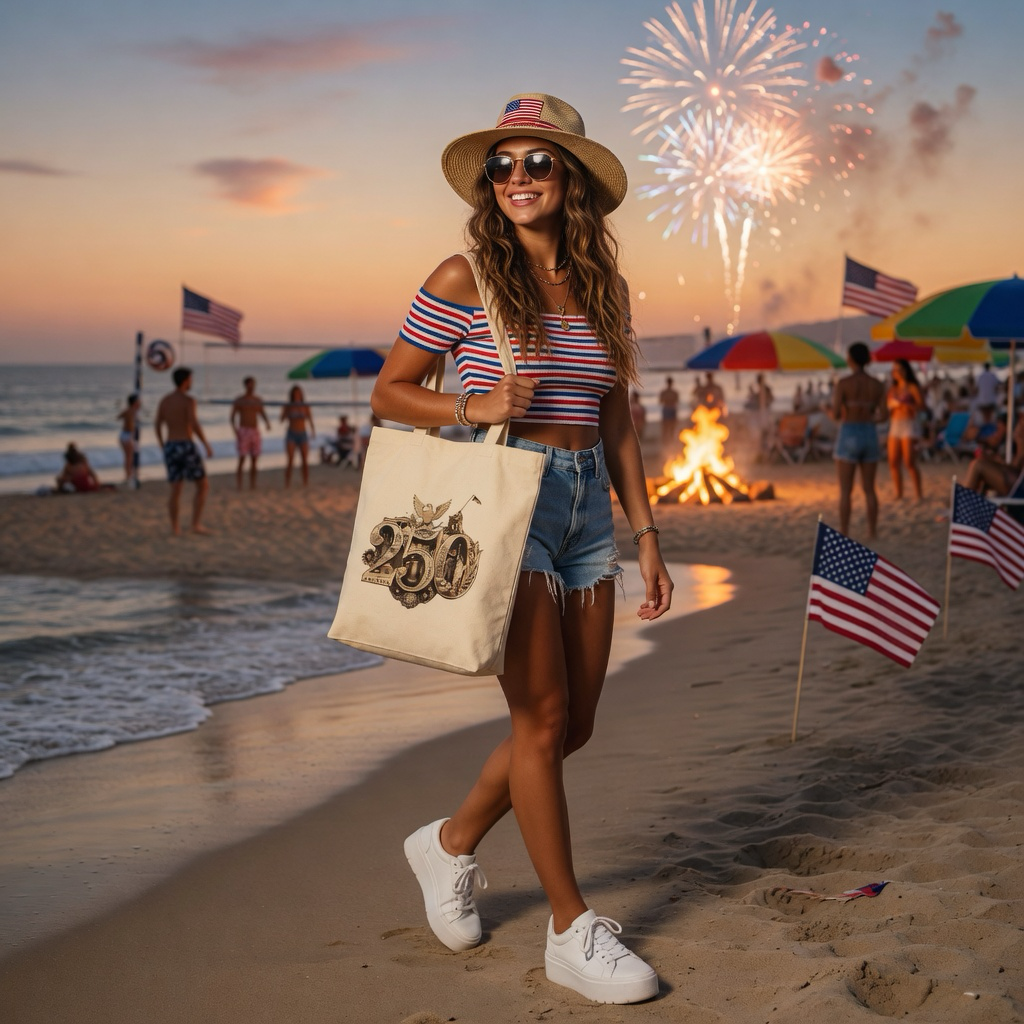 America 250th Anniversary Canvas Tote Bag - Commemorative Heritage Design