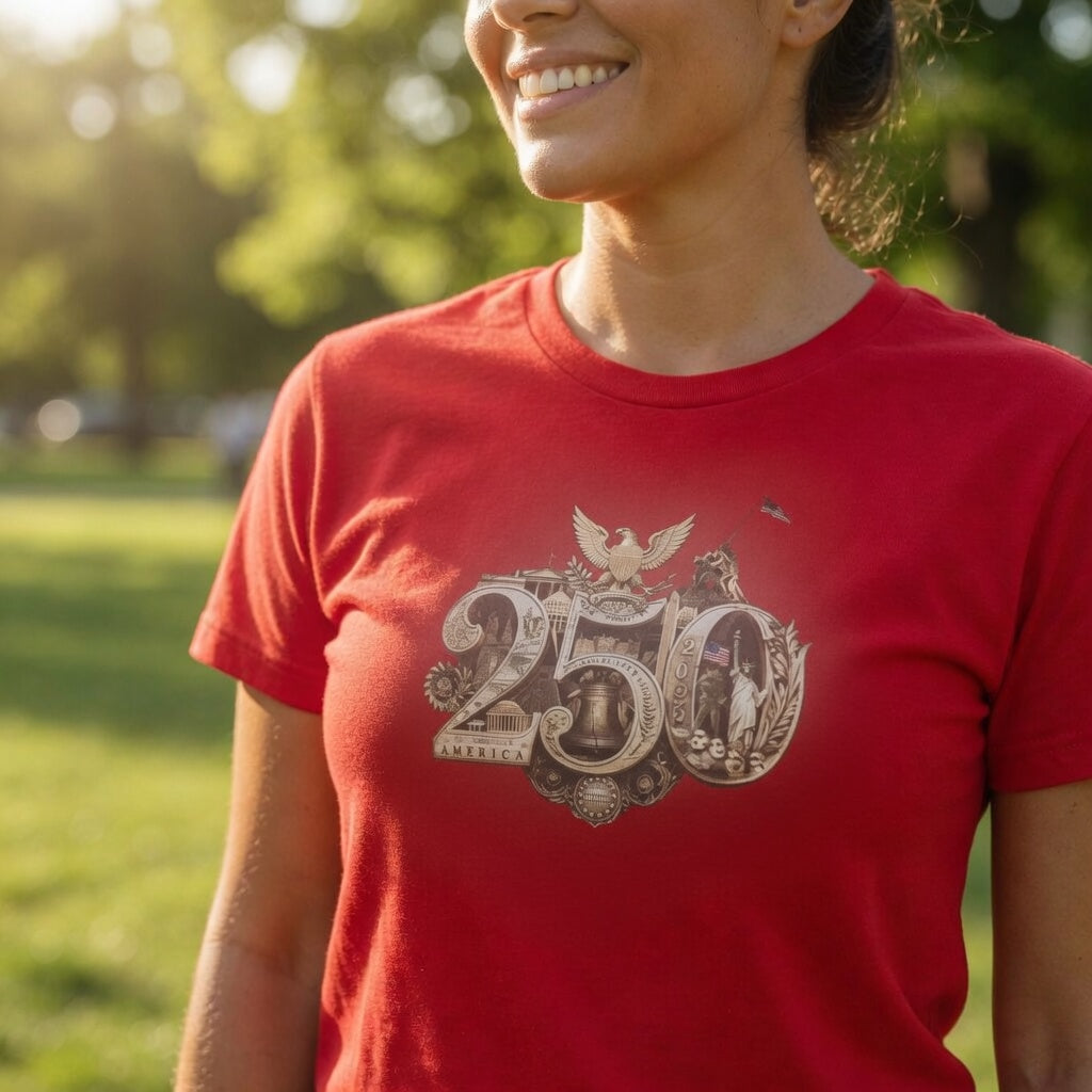 Red America 250th T-Shirt featuring the 250th Seal™ commemorative design
