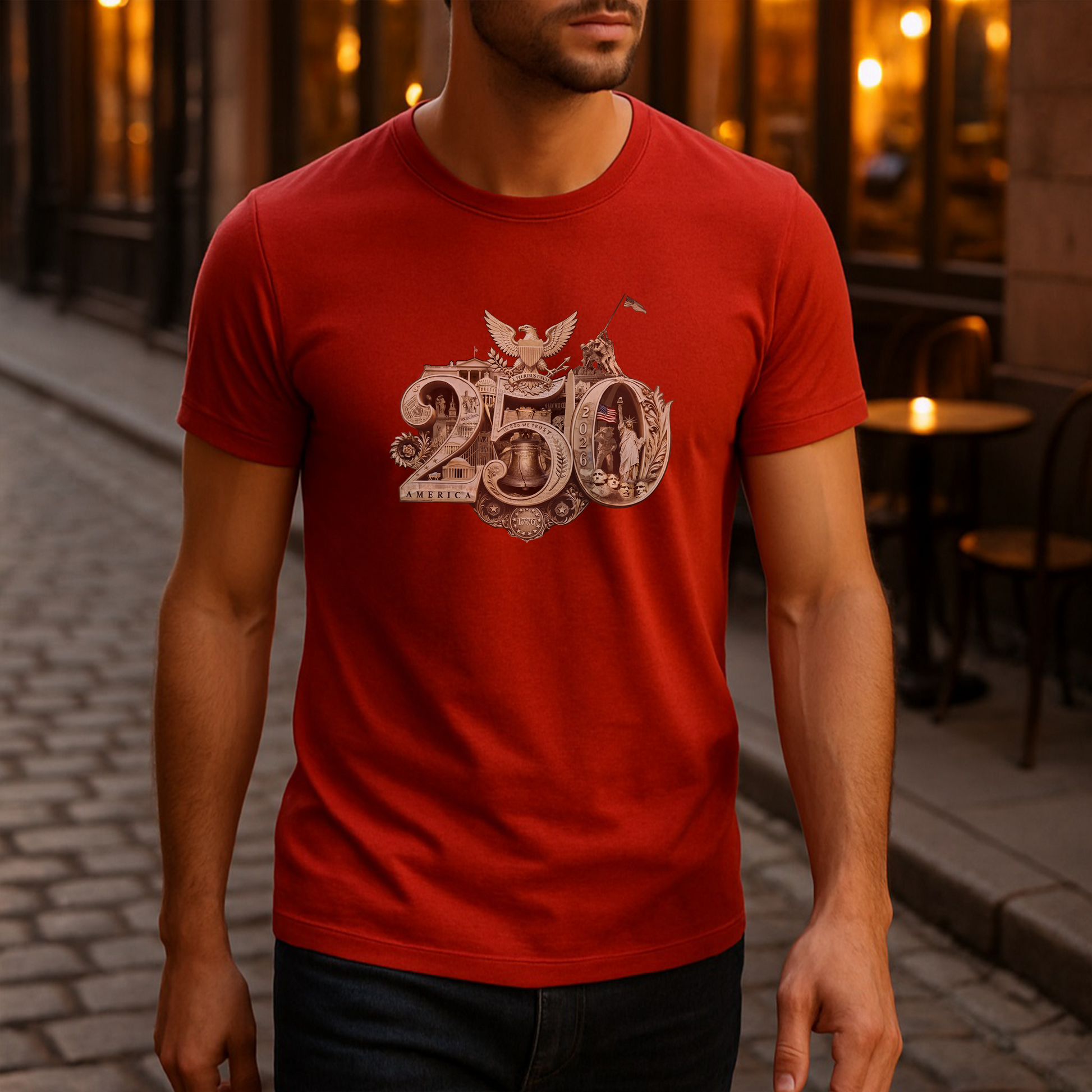 Red America 250th T-Shirt featuring the 250th Seal™ commemorative design