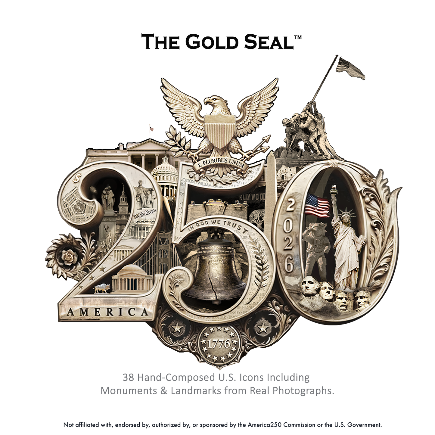 America 250th Anniversary Gold Seal Hat, Patriotic Two-Tone Snapback Cap, USA Semiquincentennial Baseball Cap