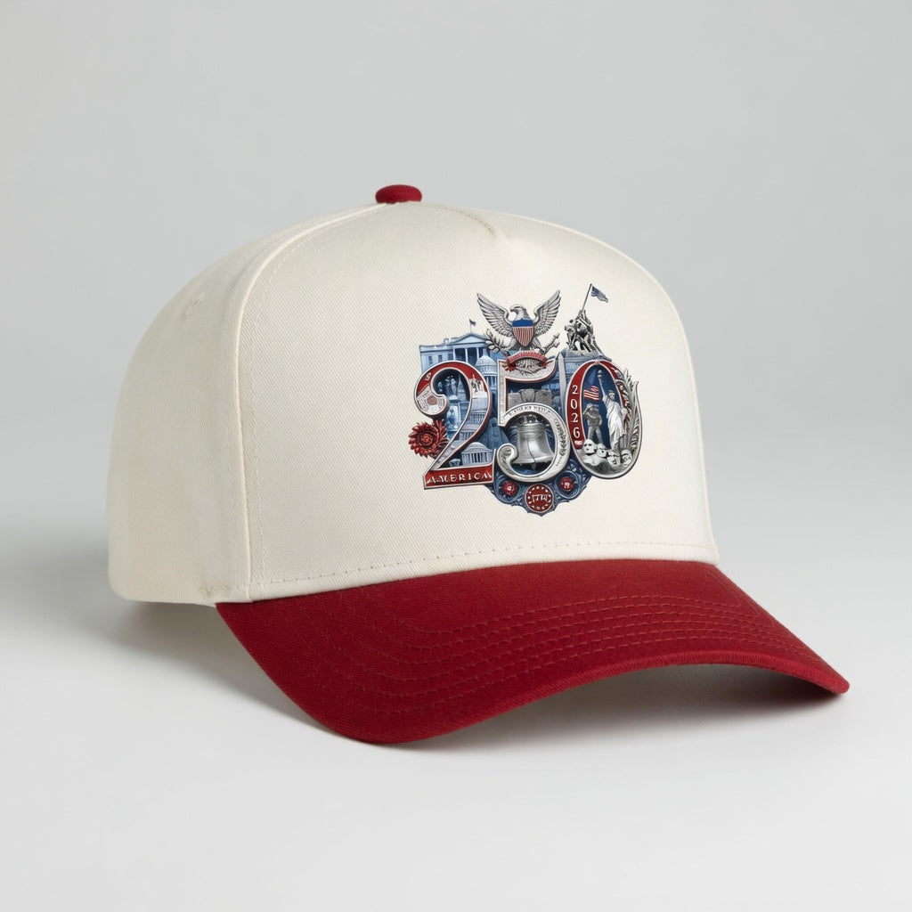America 250th Anniversary Silver Seal Hat, Patriotic Two-Tone Snapback Cap, 250th Anniversary USA Semiquincentennial Baseball Cap