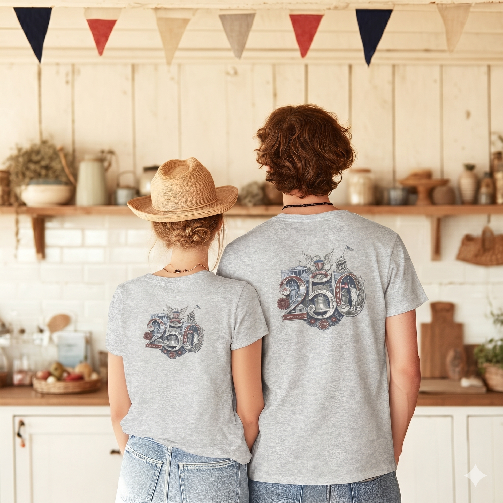 Athletic Heather America 250th T-Shirt — lifestyle shot featuring the 250th Seal™ design