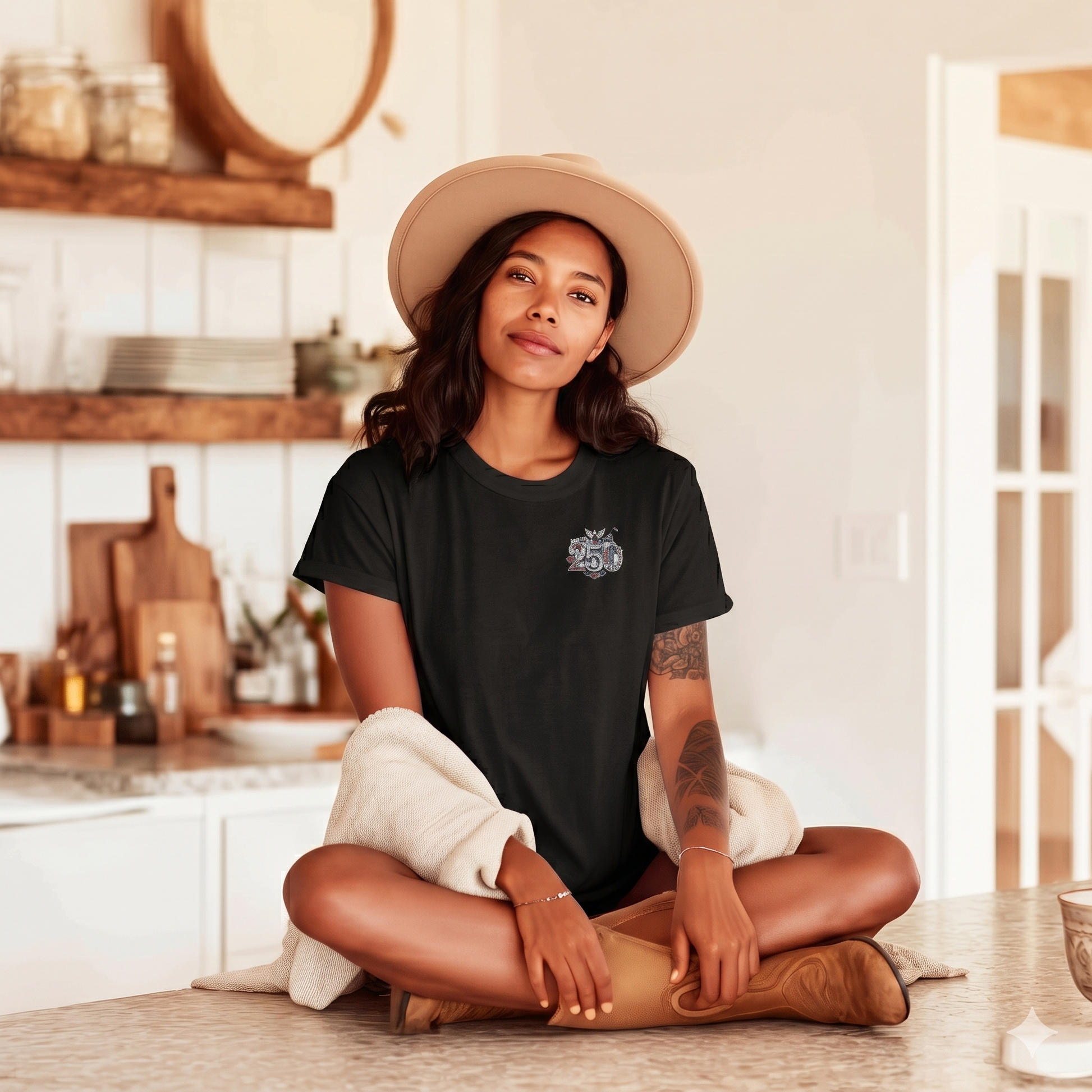 Black America 250th T-Shirt — lifestyle shot featuring the 250th Seal™ design