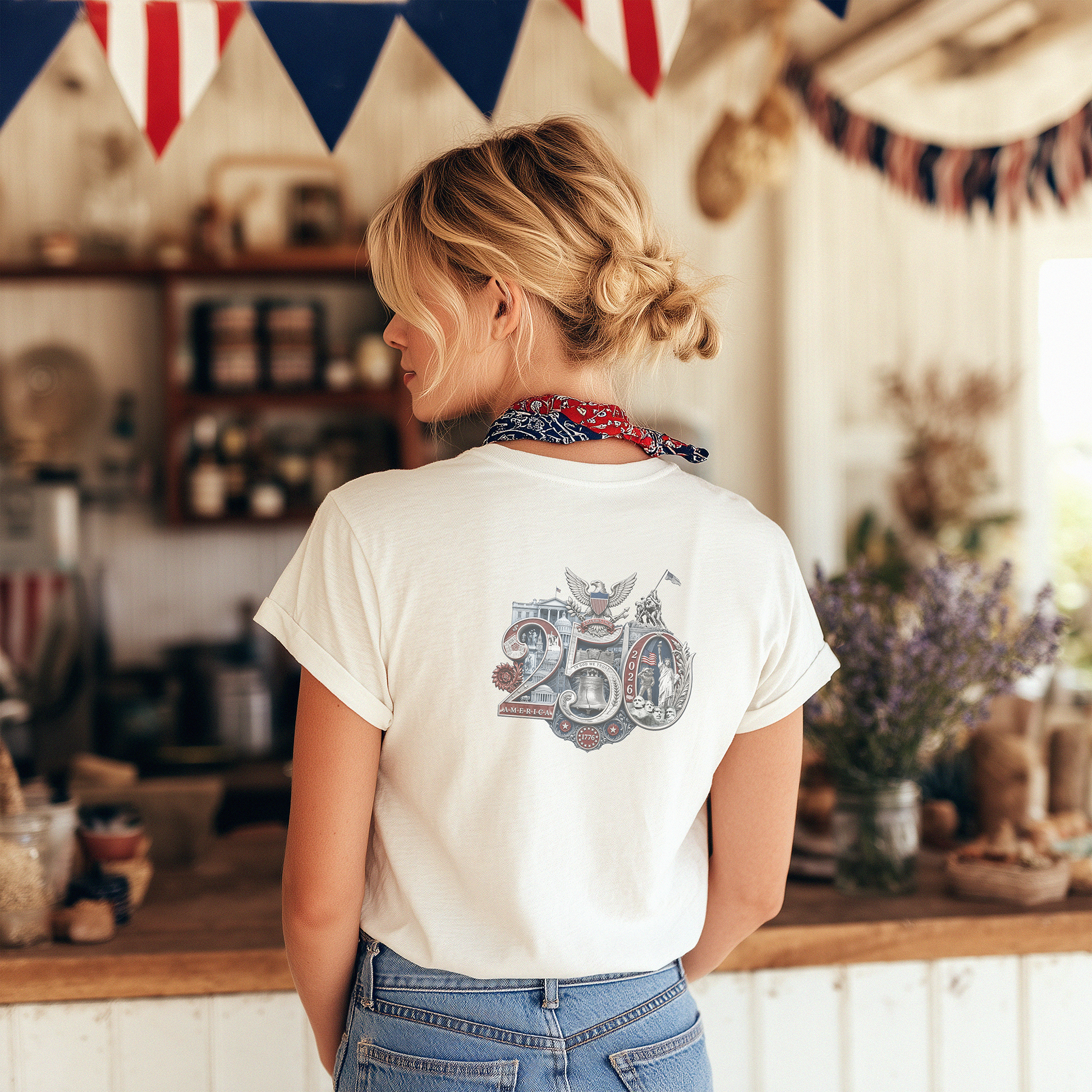 White America 250th T-Shirt — lifestyle shot featuring the 250th Seal™ design