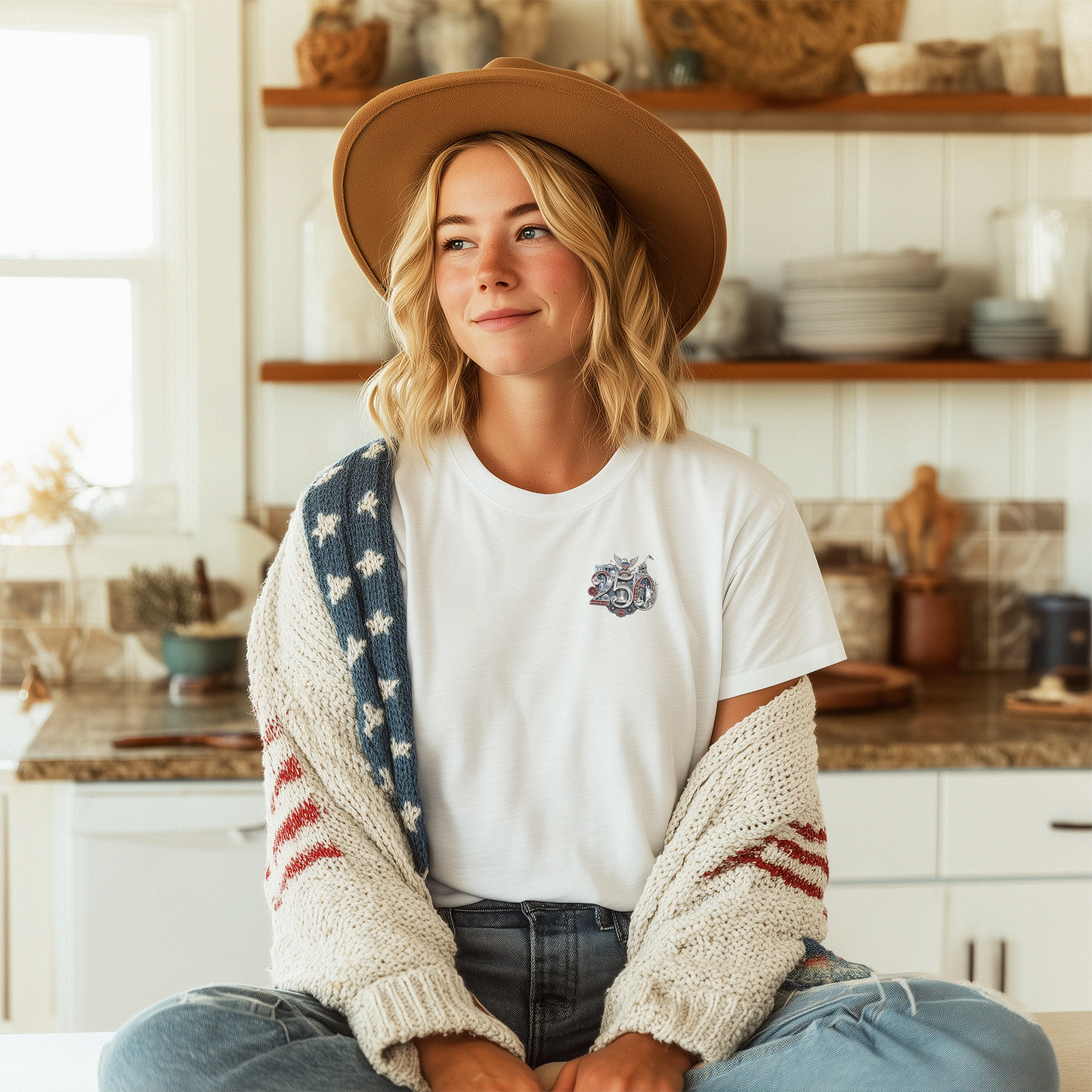 White America 250th T-Shirt — lifestyle shot featuring the 250th Seal™ design