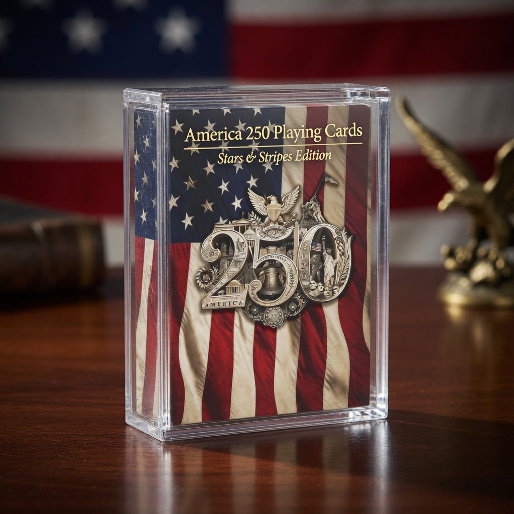 America 250th Anniversary Playing Cards – Stars & Stripes Edition | Patriotic Poker Deck Celebrating the USA 250th Anniversary with Clear Acrylic Display Case