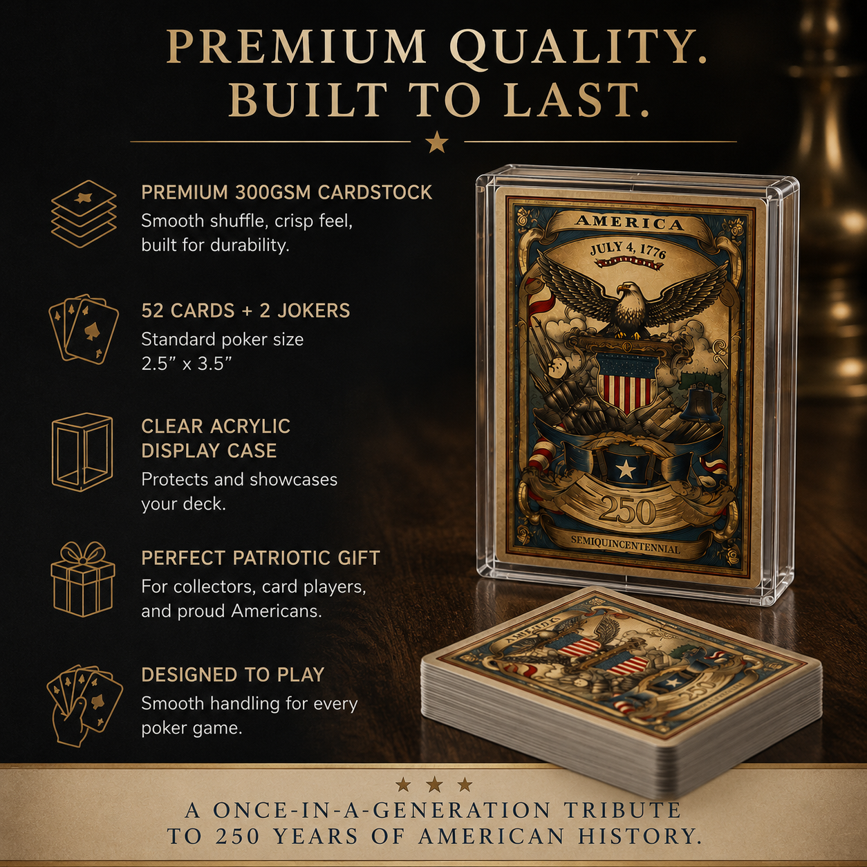 America 250th Anniversary Playing Cards – Gold Eagle Edition Collector Deck