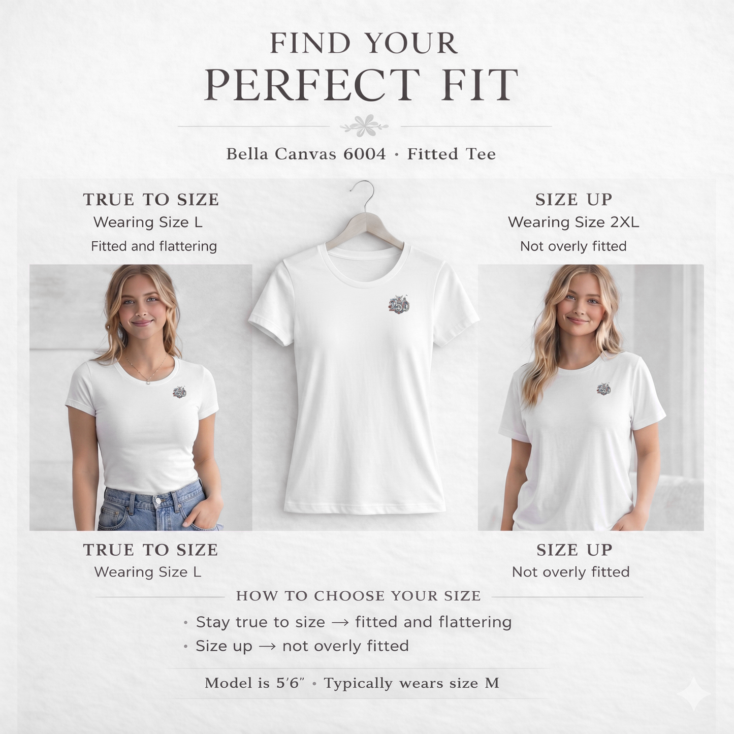 Silver America 250th T-Shirt — size chart featuring the 250th Seal™ design