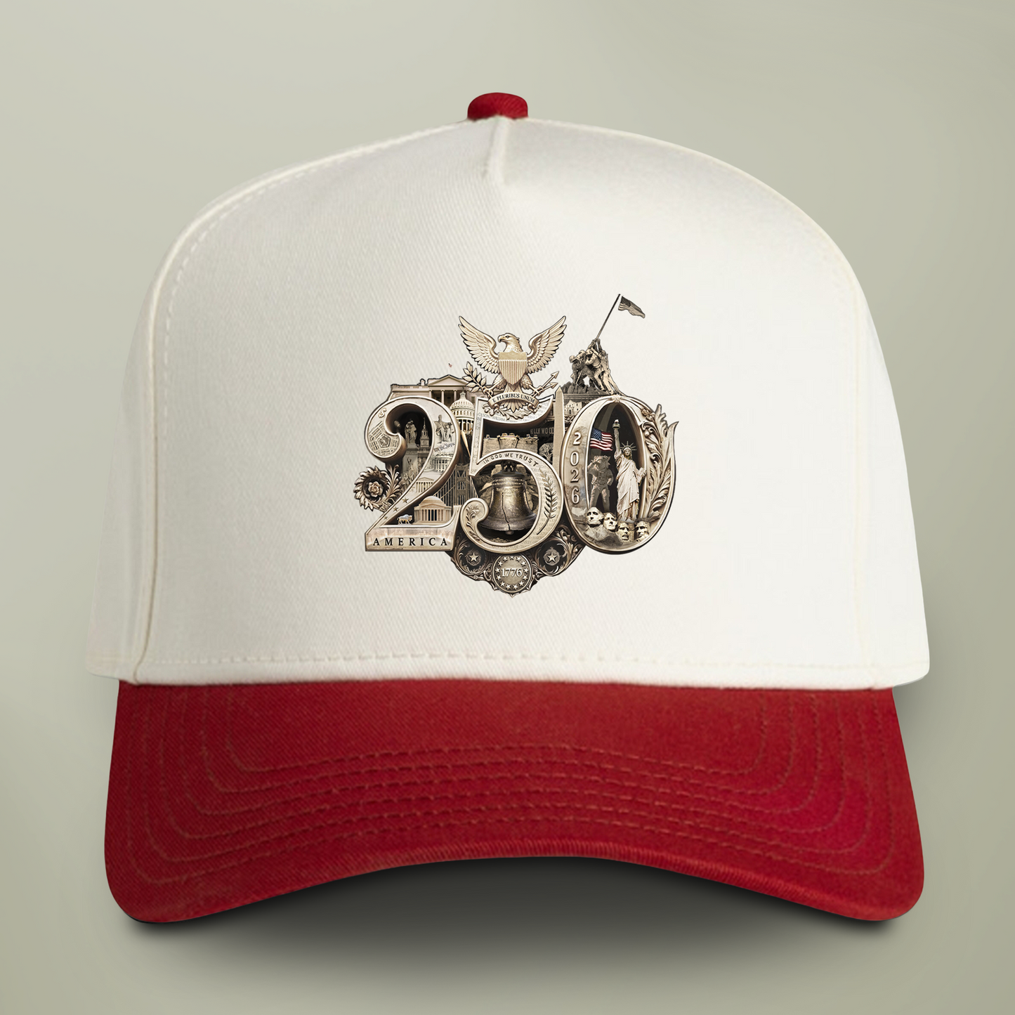 America 250th Anniversary Gold Seal Hat, Patriotic Two-Tone Snapback Cap, USA Semiquincentennial Baseball Cap