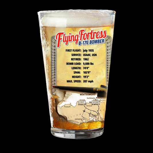 B17 Flying Fortress Bomber WWII Plane  - America 250th Anniversary Pint Glass, 16oz