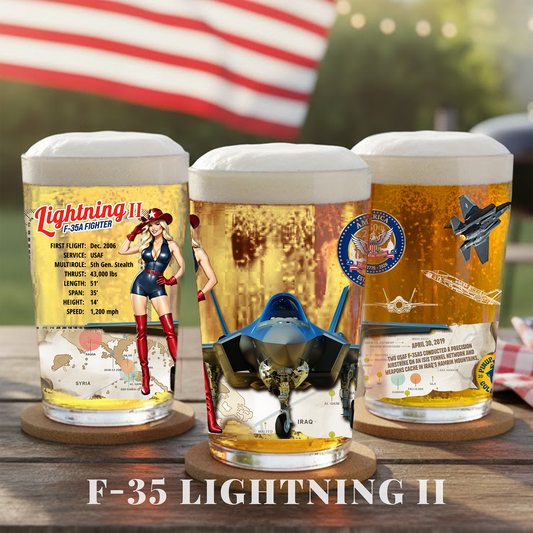 F35 Lightning II Stealth Multirole Jet - America 250th Anniversary Pint Glass, 16oz
