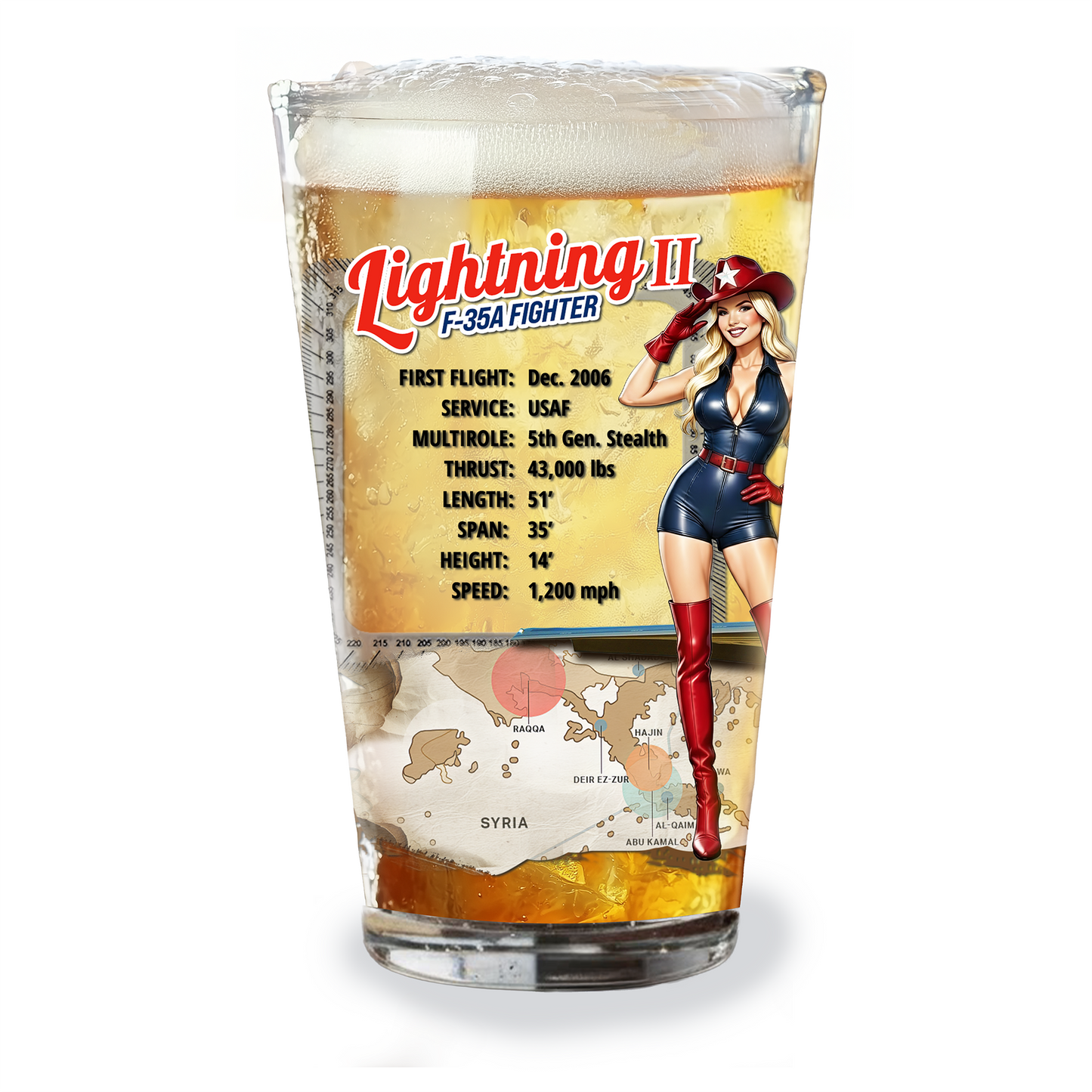 Pin-Up Heaven's America 250th Anniversary Legendary Aircraft 16oz Pint Glass Set - F35, B17, B29, B25, P51, F4U (Set of 6)