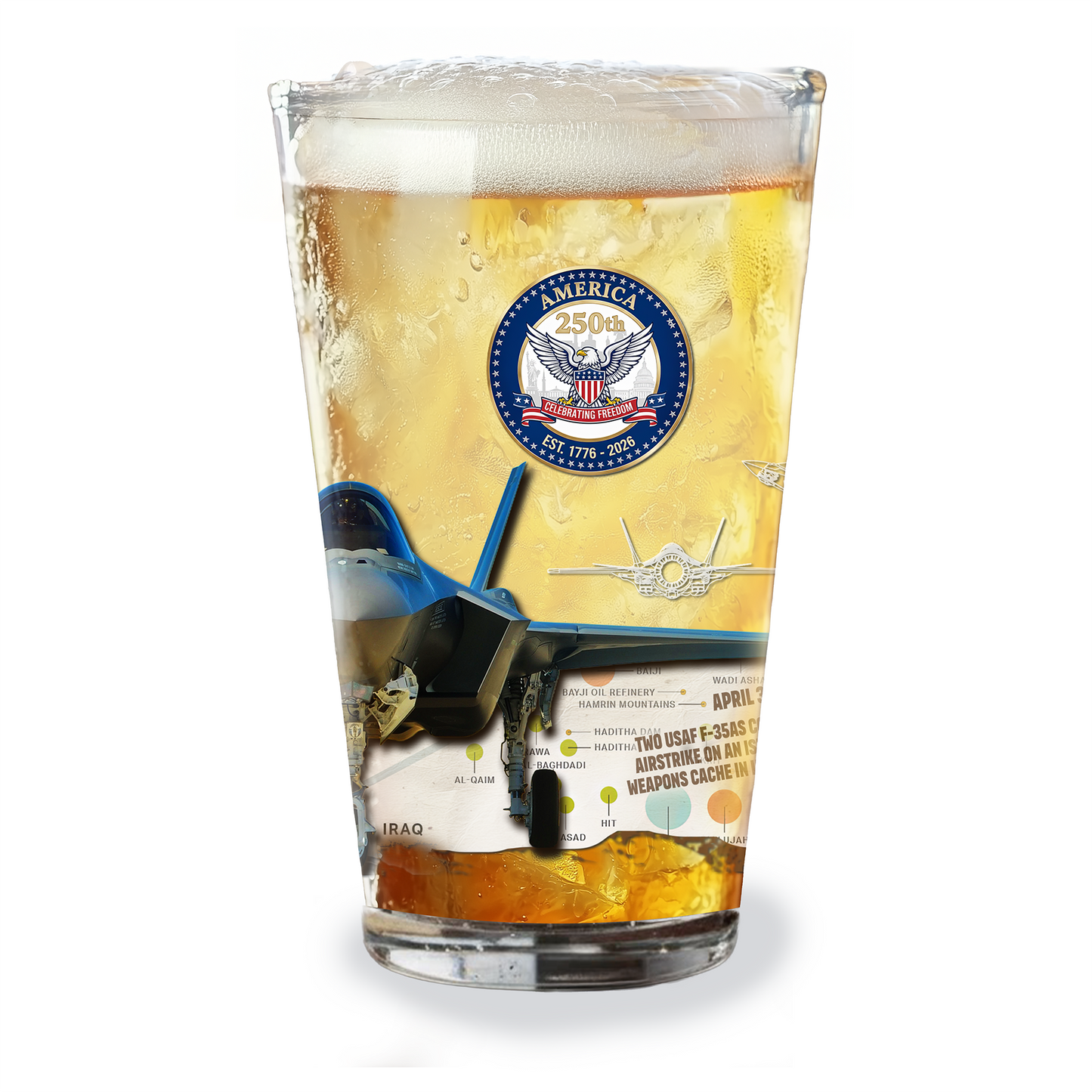 Pin-Up Heaven's America 250th Anniversary Legendary Aircraft 16oz Pint Glass Set - F35, B17, B29, B25, P51, F4U (Set of 6)