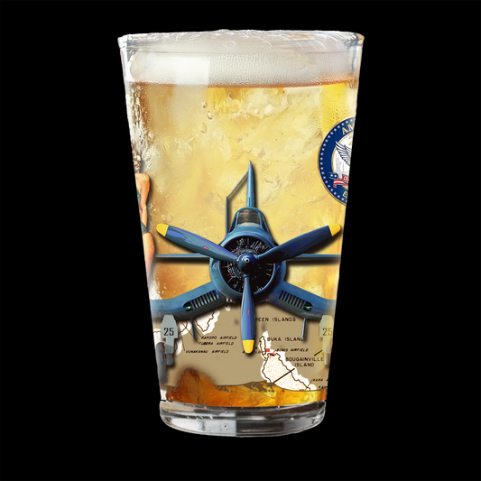 F4U Corsair Fighter WWII Plane  - America 250th Anniversary Pint Glass, 16oz