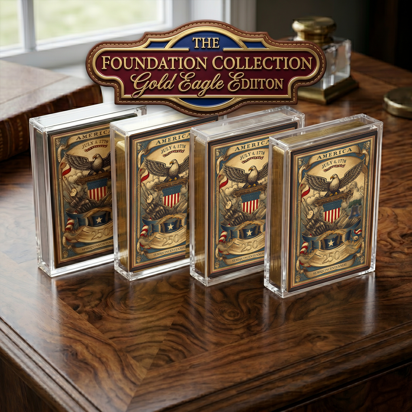 America 250th Anniversary Gold Eagle Playing Card Deck Bundle — 4-Pack