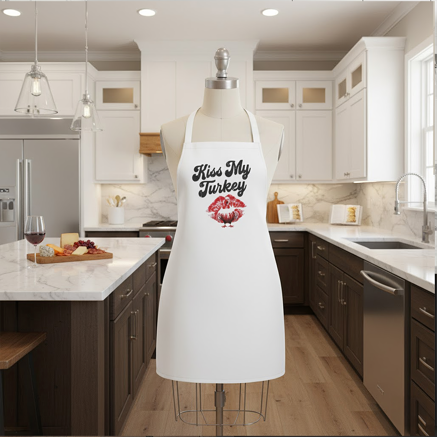 "Kiss My Turkey" Retro Apron – Funny Thanksgiving Pinup Kitchen Style