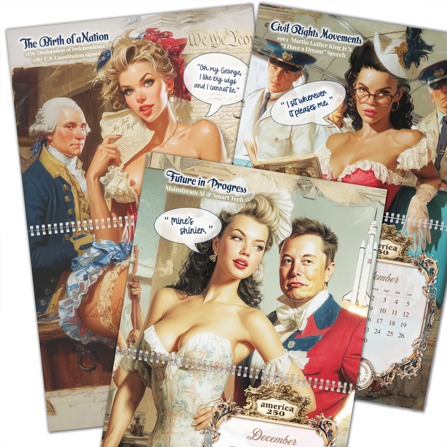 Funny USA 250th Anniversary Calendar 2026, America 250 Years of Sass and Satire, Premium XL  Pin Up History Calendar