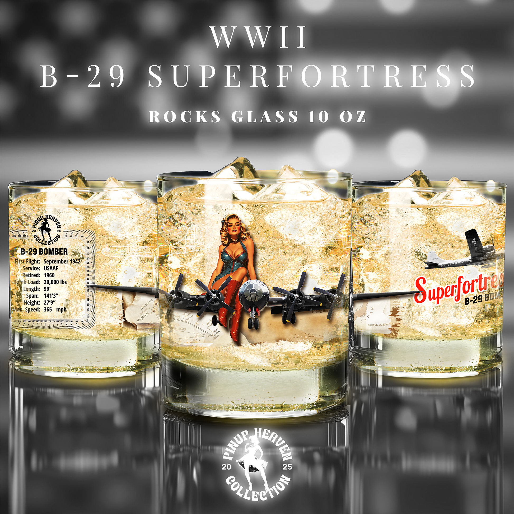 B-29 Superfortress WWII aviation whiskey glass