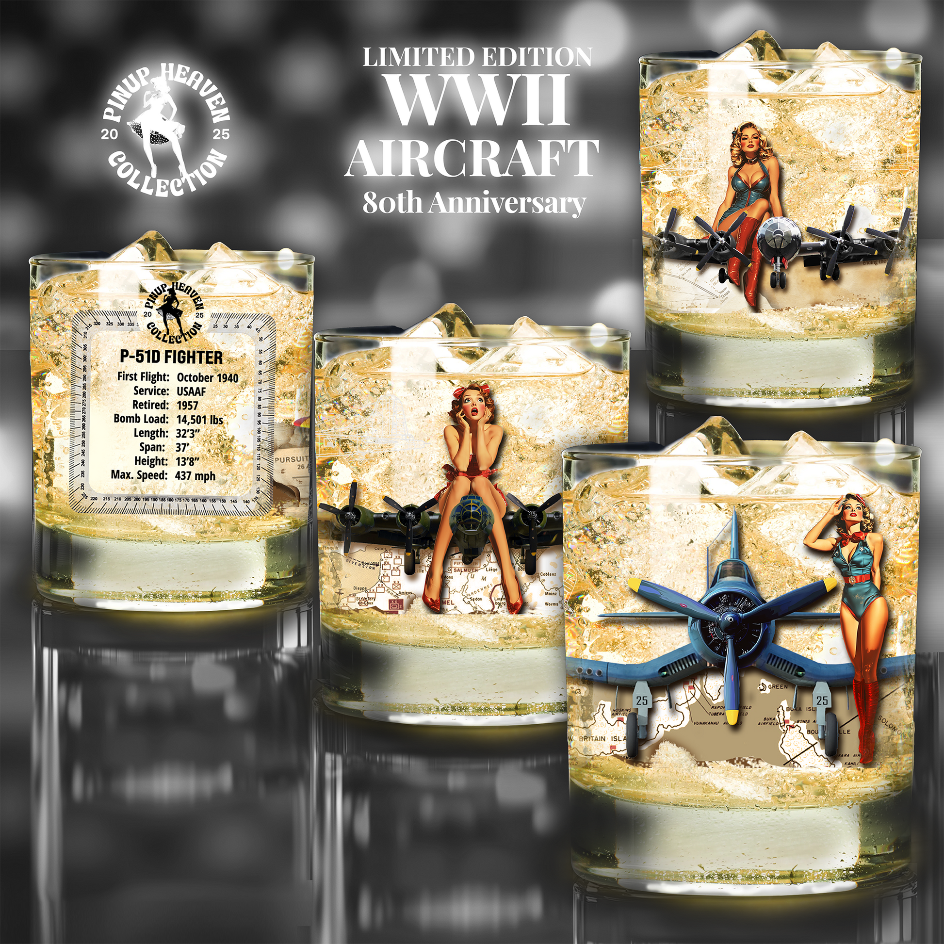 B-29 Superfortress WWII aviation whiskey glass