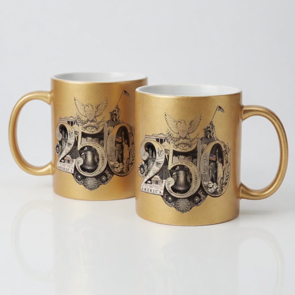America 250th Anniversary Metallic Commemorative Mug - 11oz Ceramic, Gold, Silver