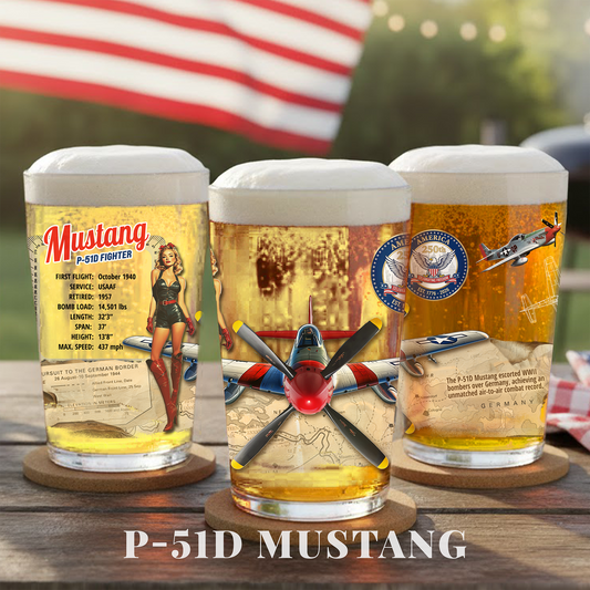 P51 Mustang Fighter WWII Plane  - America 250th Anniversary Pint Glass, 16oz