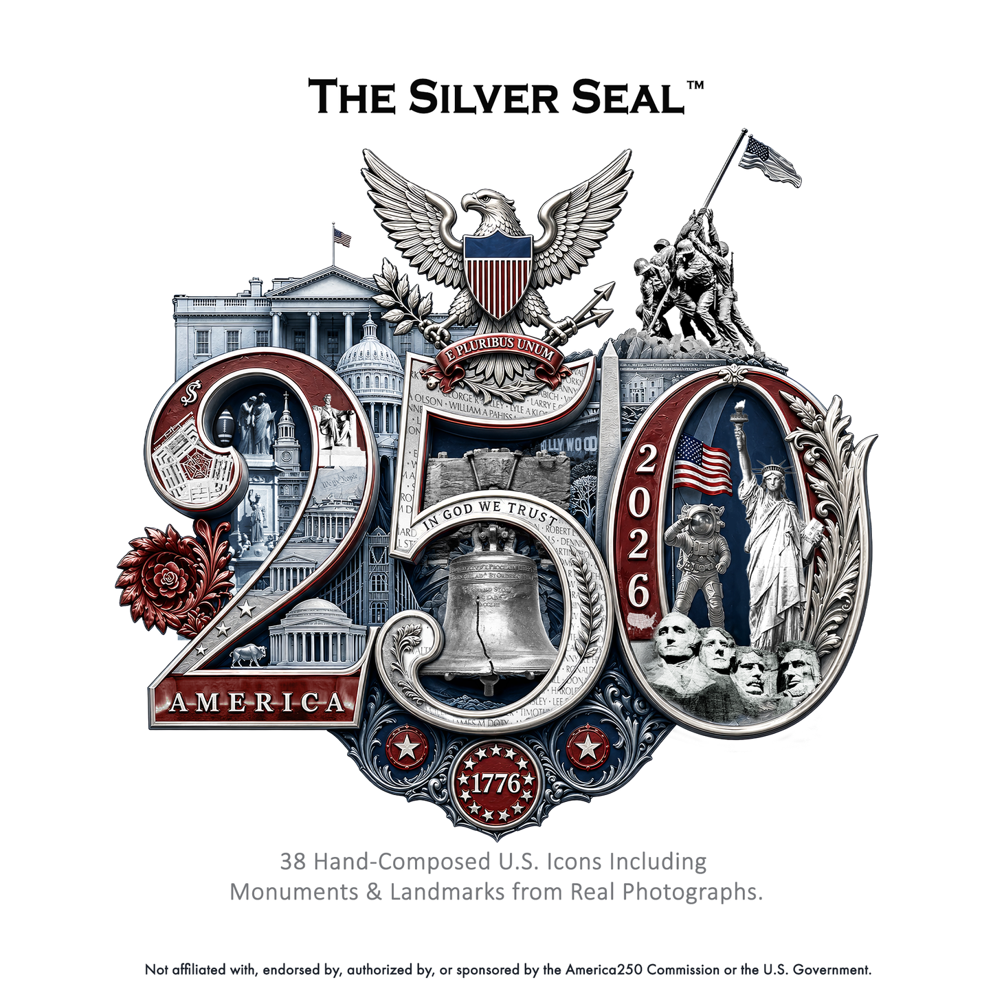 America 250th Anniversary Commemorative Wine Tumbler, 12oz - Insulated w Lid, Limited Edition Hand-Crafted Silver Seal Patriotic Design
