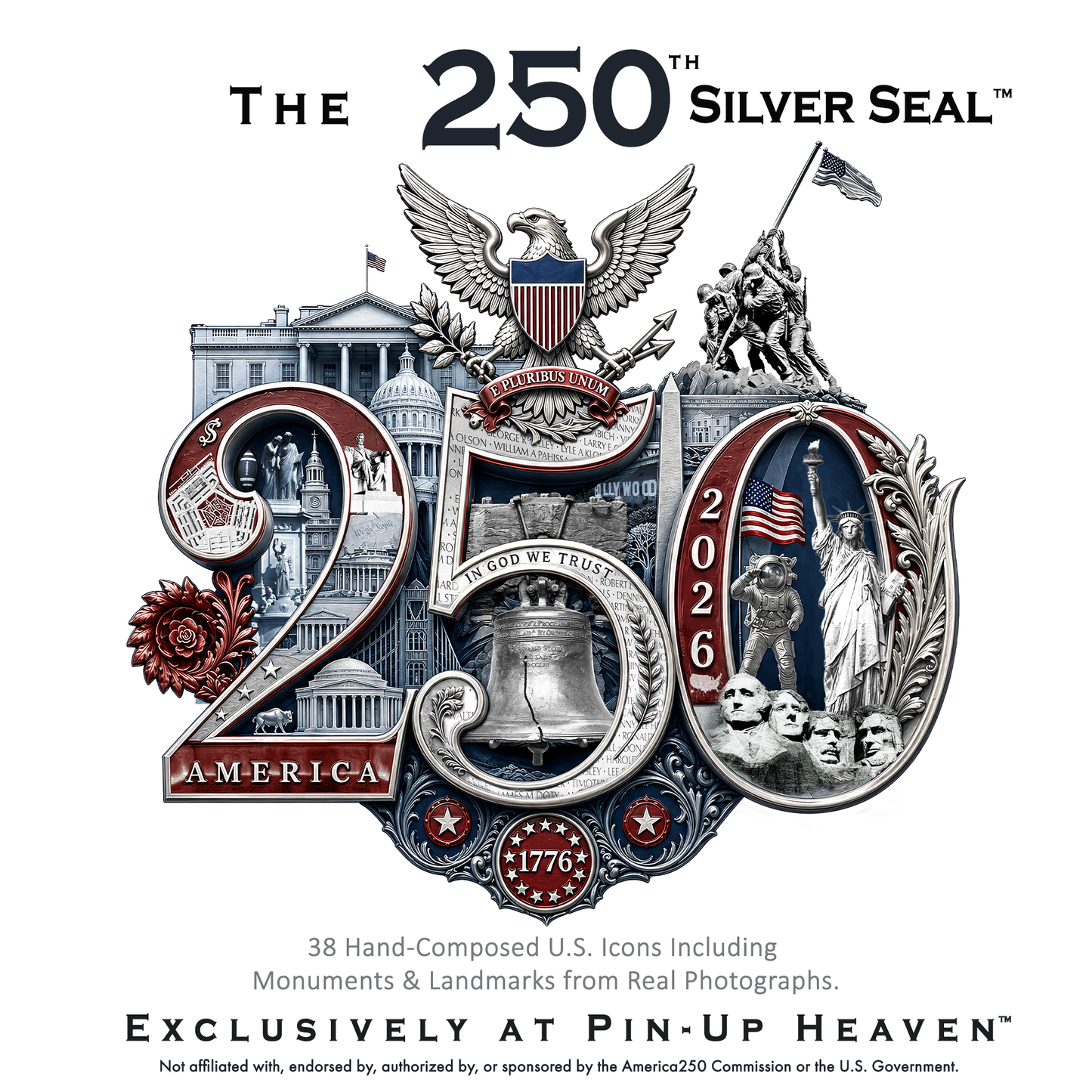 Fourth of July Designer Party Napkins - America 250th Commemorative Design | Patriotic BBQ Supplies | Dinner Cocktail  50/Pack