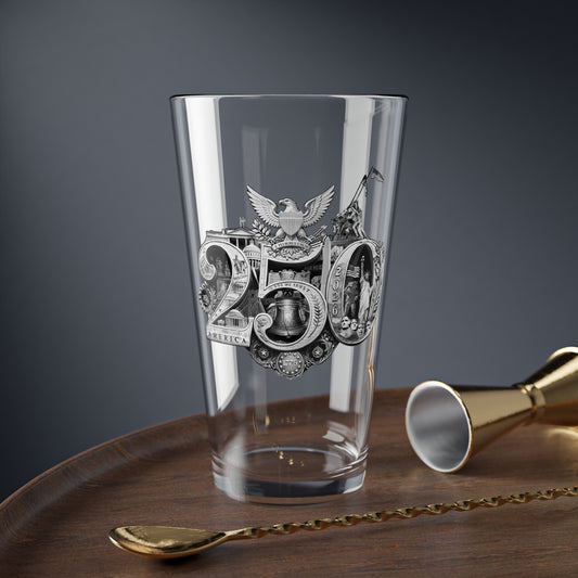 America 250th Anniversary Mixing Pint Glass 16oz – Patriotic Cocktail Glass, Silver