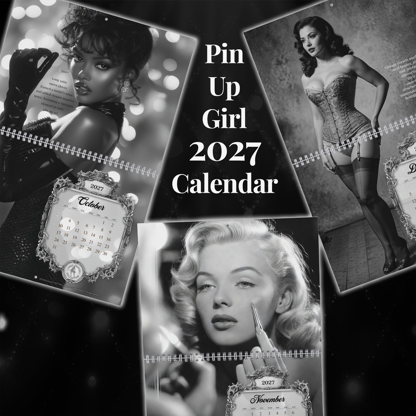 2027 Monochrome Bombshells Pin-Up Fashion Calendar - Vintage Wall Art