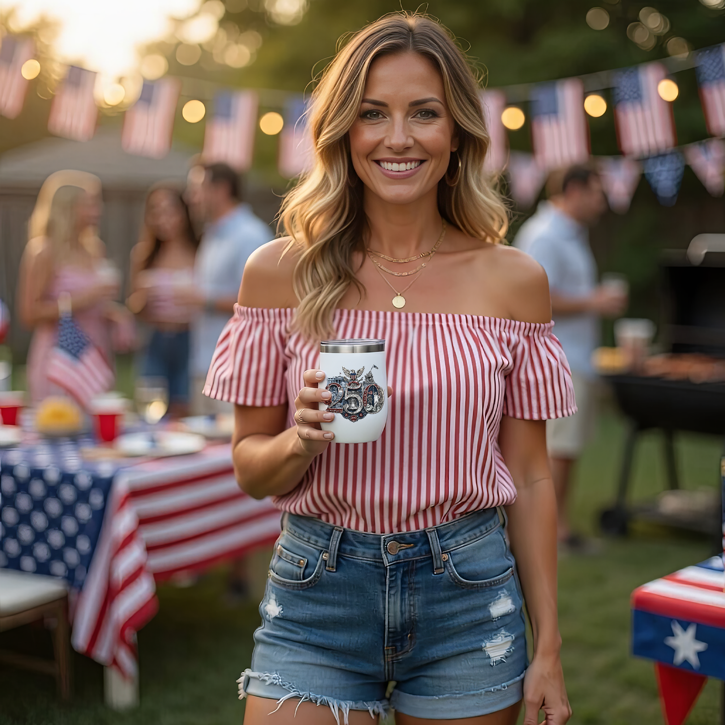 America 250th Anniversary Commemorative Wine Tumbler, 12oz - Insulated w Lid, Limited Edition Hand-Crafted Silver Seal Patriotic Design