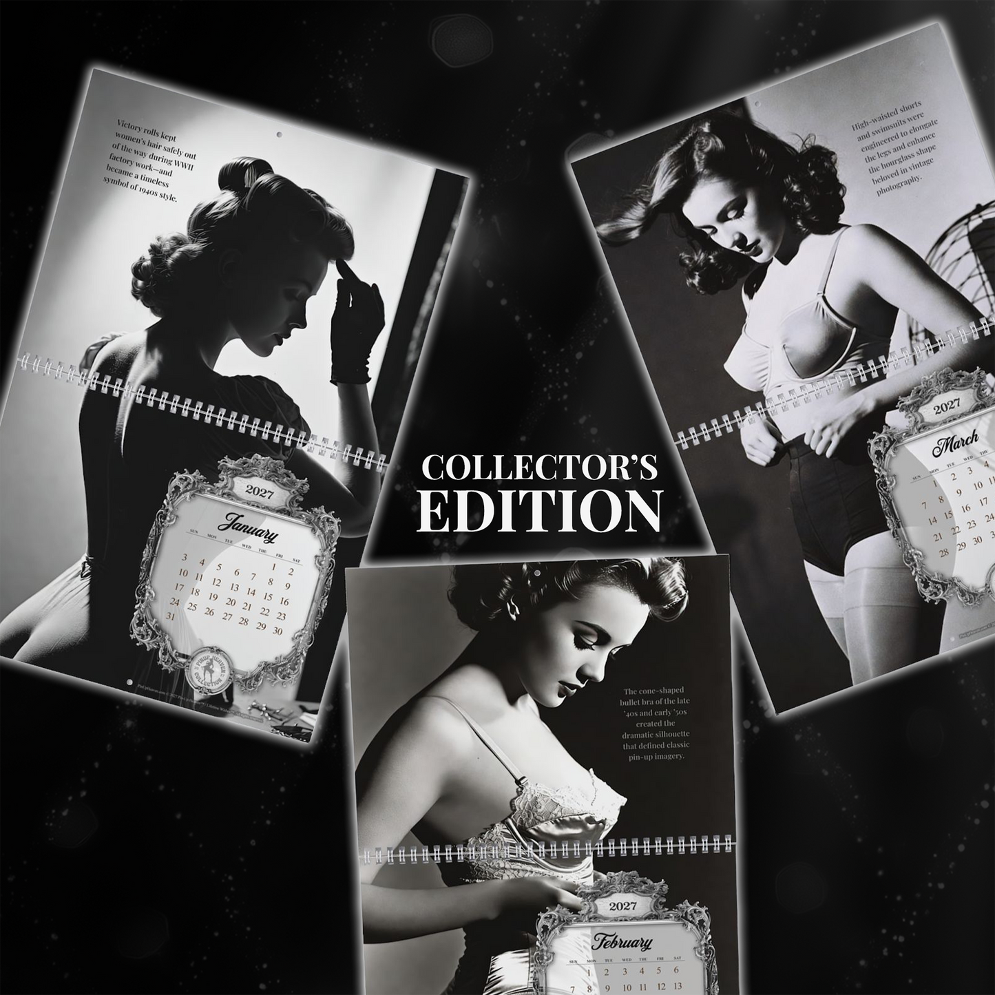 2027 Monochrome Bombshells Pin-Up Fashion Calendar - Vintage Wall Art
