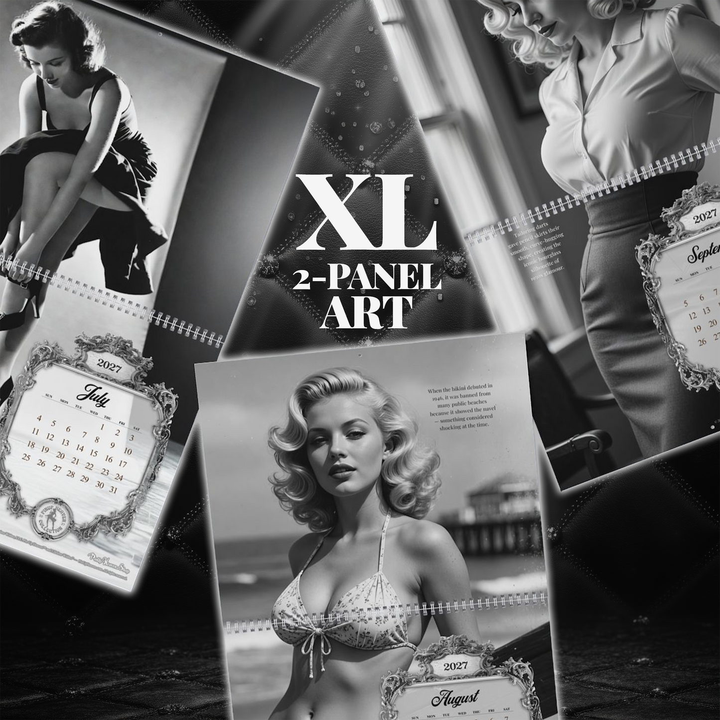 2027 Monochrome Bombshells Pin-Up Fashion Calendar - Vintage Wall Art
