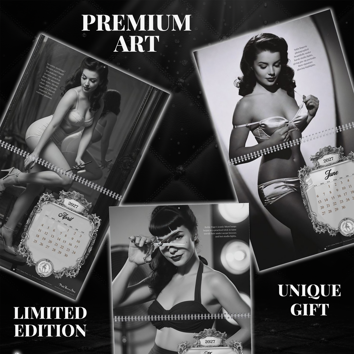 2027 Monochrome Bombshells Pin-Up Fashion Calendar - Vintage Wall Art