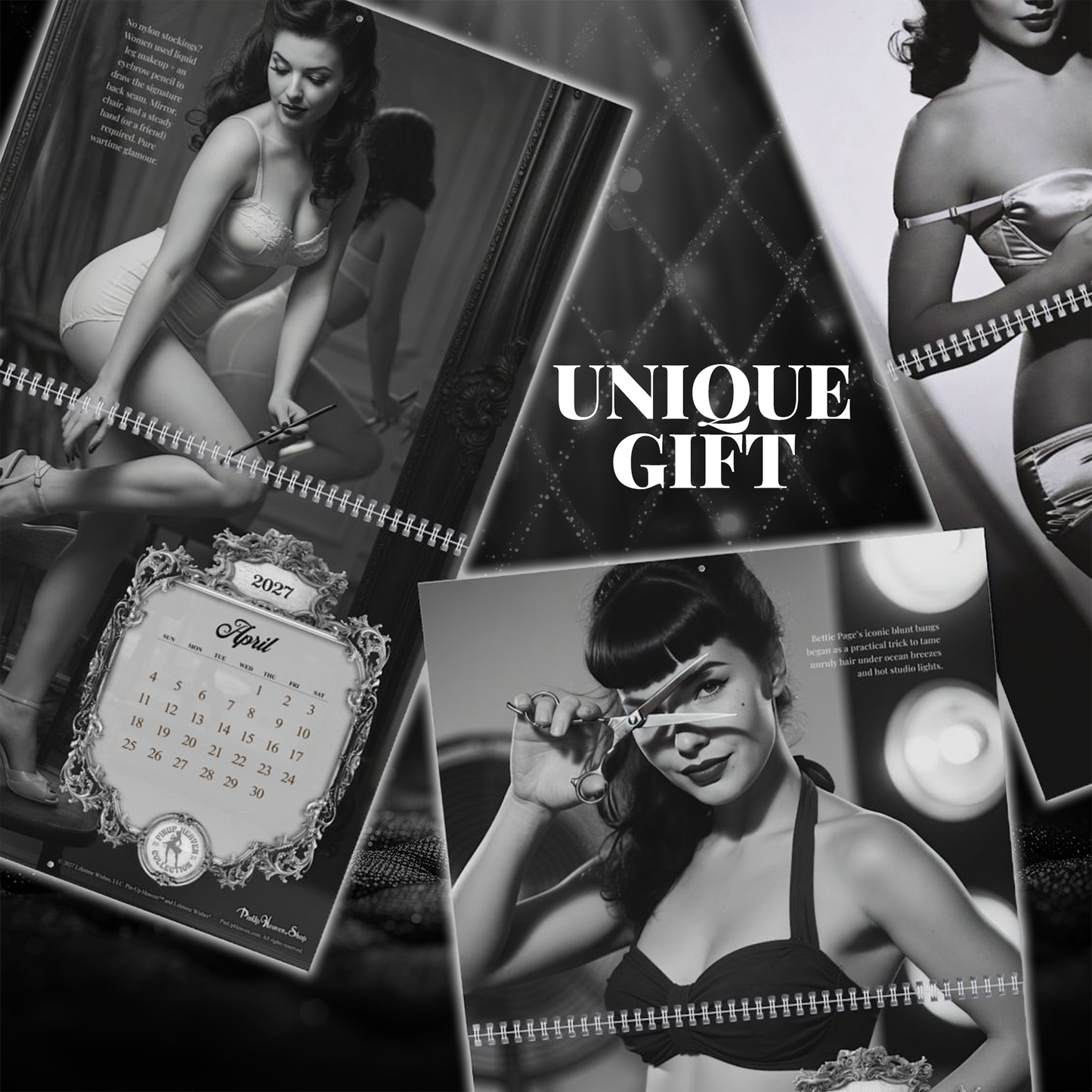 2027 Monochrome Bombshells Pin-Up Fashion Calendar - Vintage Wall Art