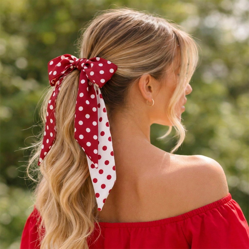 Chic Red & White Polka Dot Satin Hair Scarf - Vintage Style