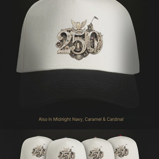 America 250th Gold Seal Hat product video featuring the hand-composed Gold 250th Seal™ commemorative design