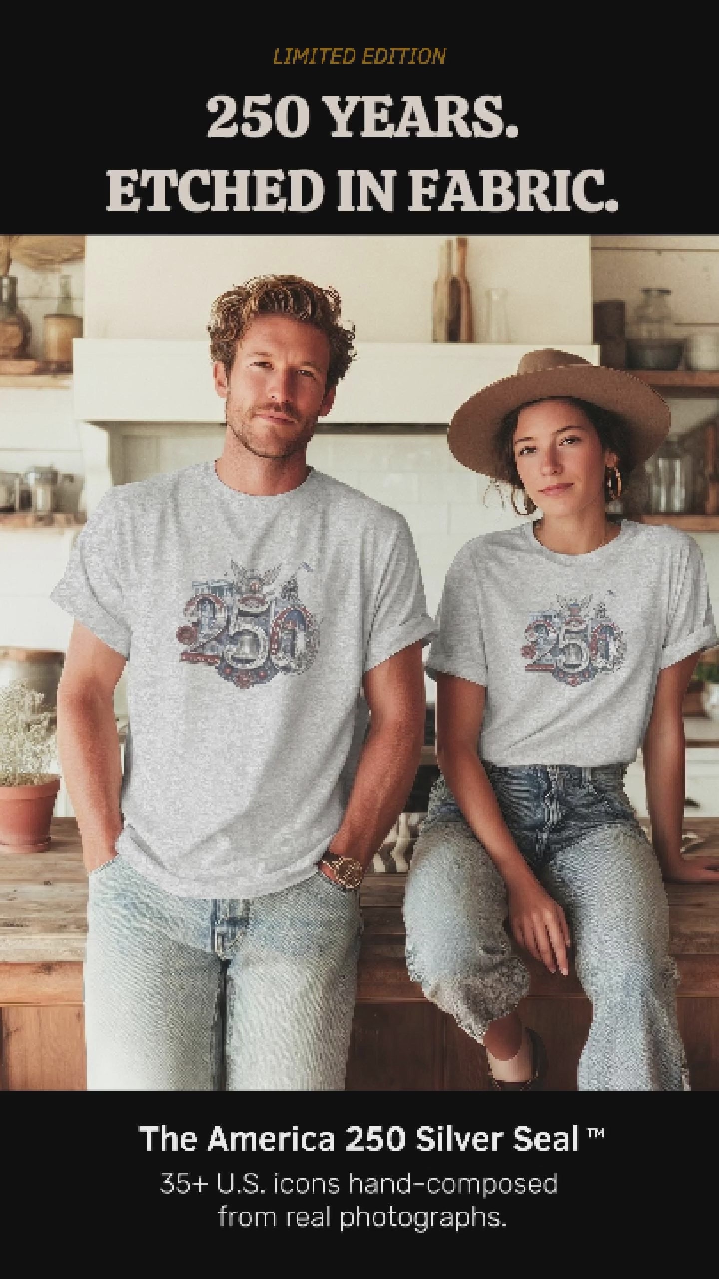America 250th T-Shirt product video featuring the 250th Seal™ commemorative design
