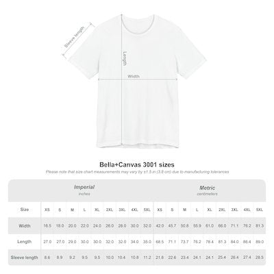 White America 250th T-Shirt — size chart featuring the 250th Seal™ design