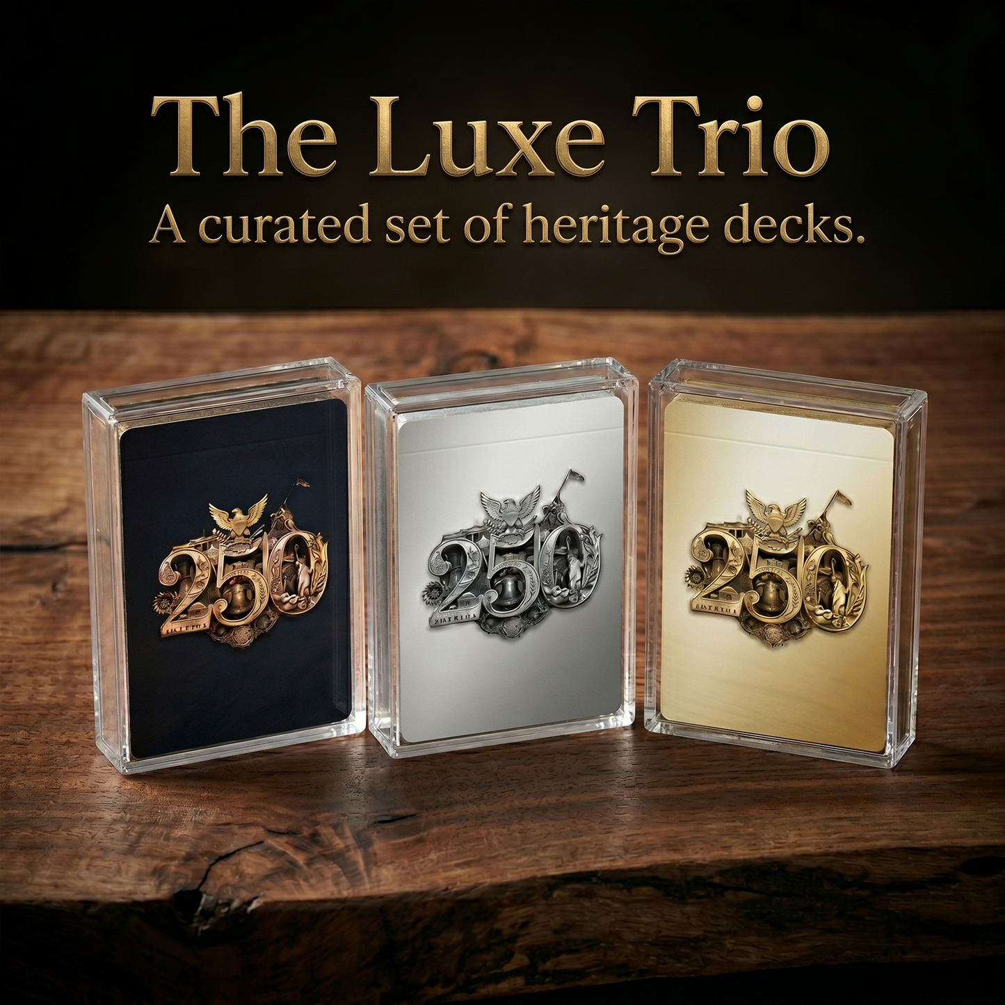 America 250th Anniversary Luxe Trio Playing Card Deck Bundle — Complete Colorway Set (3-Pack)